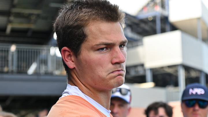 New England Patriots quarterback Drake Maye (10).