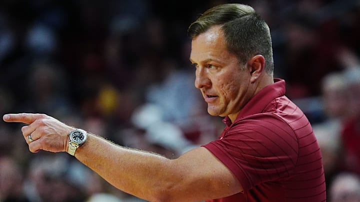 Iowa State Cyclones men's basketball head coach T.J. Otzelberger calls a play during the second half against Oklahoma State in the Big-12 men’s basketball on Jan. 10, 2026, at Hilton Coliseum in Ames, Iowa.