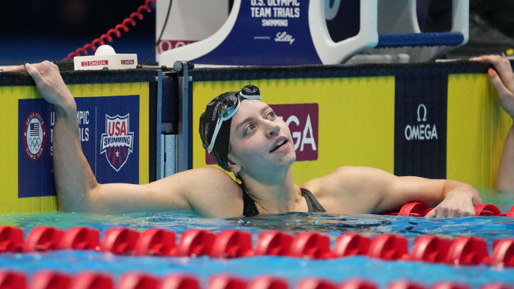Douglass looks up after winning the 200-meter breaststroke final at the U.S. Olympic Trials.
