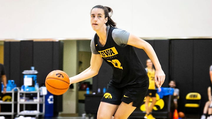 Iowa guard Caitlin Clark dribbles during a summer NCAA women's basketball practice, Friday, July 29, 2022, at Carver-Hawkeye Arena in Iowa City, Iowa. Iowa guard Caitlin Clark dribbles during a summer NCAA women's basketball practice, Friday, July 29, 2022, at Carver-Hawkeye Arena in Iowa City, Iowa.