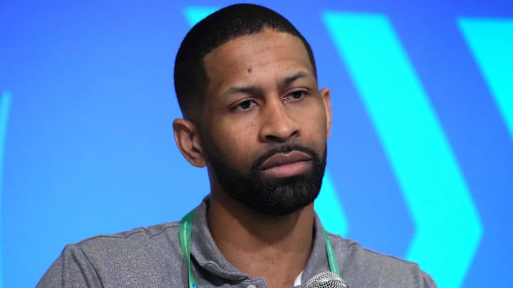 Feb 28, 2023; Indianapolis, IN, USA; Cleveland Browns general manager Andrew Berry during the NFL combine at the Indiana Convention Center. Mandatory Credit: Kirby Lee-Imagn Images