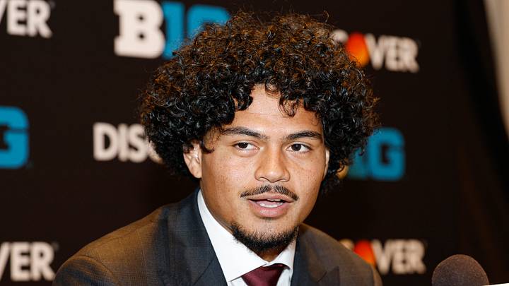 Jul 28, 2026; Chicago, IL, USA; USC student-athlete Jayden Maiava speaks during Media Days at Hilton Chicago. Jul 28, 2026; Chicago, IL, USA; USC student-athlete Jayden Maiava speaks during Media Days at Hilton Chicago.