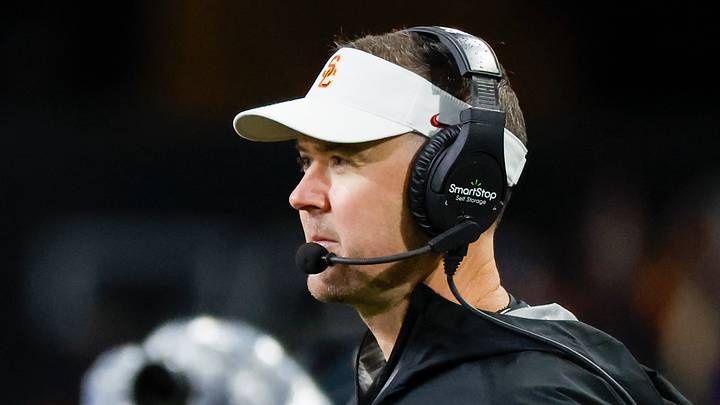Nov 2, 2024; Seattle, Washington, USA; USC Trojans head coach Lincoln Riley stands on the sideline during the fourth quarter against the Washington Huskies at Alaska Airlines Field at Husky Stadium. Mandatory Credit: Joe Nicholson-Imagn Images