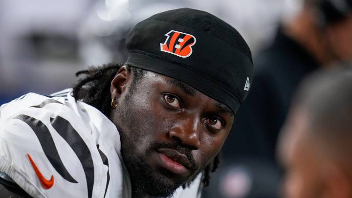 Cincinnati Bengals defensive end Shemar Stewart (97) sits between drives in the first quarter of the NFL Week 7 game between the Cincinnati Bengals and the Pittsburgh Steelers at Paycor Stadium in downtown Cincinnati on Thursday, Oct. 16, 2025. Cincinnati Bengals defensive end Shemar Stewart (97) sits between drives in the first quarter of the NFL Week 7 game between the Cincinnati Bengals and the Pittsburgh Steelers at Paycor Stadium in downtown Cincinnati on Thursday, Oct. 16, 2025.