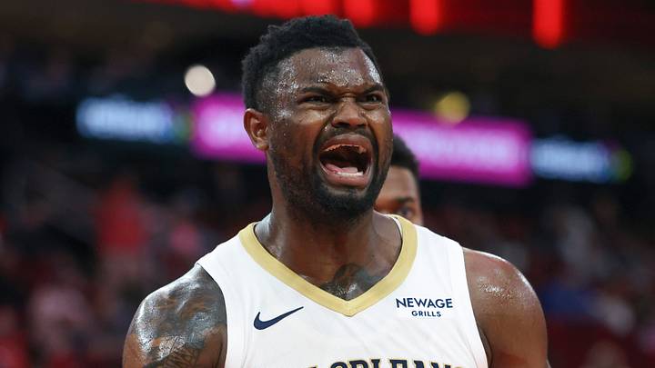 Mar 8, 2025; Houston, Texas, USA; New Orleans Pelicans forward Zion Williamson (1) reacts after a call during the third quarter against the Houston Rockets at Toyota Center. Mandatory Credit: Troy Taormina-Imagn Images Mar 8, 2025; Houston, Texas, USA; New Orleans Pelicans forward Zion Williamson (1) reacts after a call during the third quarter against the Houston Rockets at Toyota Center. Mandatory Credit: Troy Taormina-Imagn Images