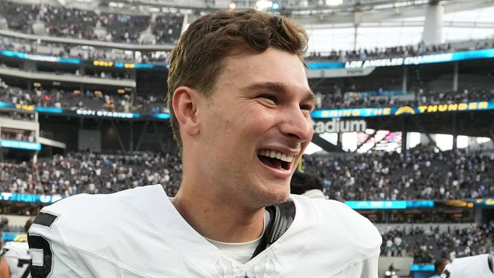 Sep 20, 2026; Inglewood, California, USA; Las Vegas Raiders quarterback Fernando Mendoza (15) reacts after the game against the Los Angeles Chargers at SoFi Stadium. Mandatory Credit: Kirby Lee-Imagn Images Sep 20, 2026; Inglewood, California, USA; Las Vegas Raiders quarterback Fernando Mendoza (15) reacts after the game against the Los Angeles Chargers at SoFi Stadium. Mandatory Credit: Kirby Lee-Imagn Images