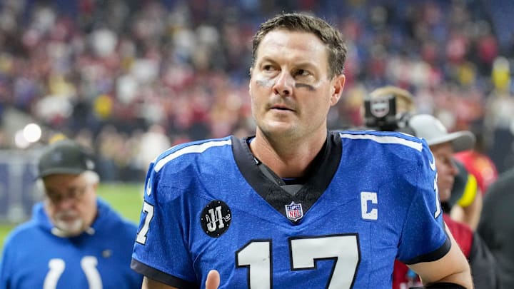 Indianapolis Colts quarterback Philip Rivers (17) leaves the field Monday, Dec. 22, 2025, after losing a game against the San Francisco 49ers at Lucas Oil Stadium in Indianapolis.
