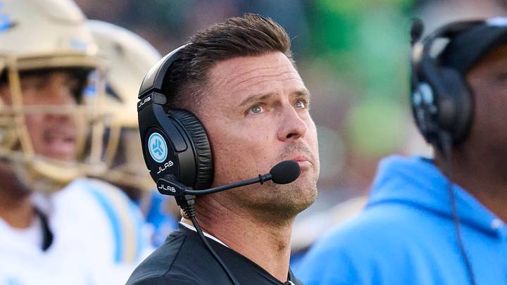 Oct 10, 2026; Eugene, Oregon, USA; UCLA Bruins head coach Bob Chesney watches a replay during the second half in a game against the Oregon Ducks at Autzen Stadium. Mandatory Credit: Troy Wayrynen-Imagn Images Oct 10, 2026; Eugene, Oregon, USA; UCLA Bruins head coach Bob Chesney watches a replay during the second half in a game against the Oregon Ducks at Autzen Stadium. Mandatory Credit: Troy Wayrynen-Imagn Images