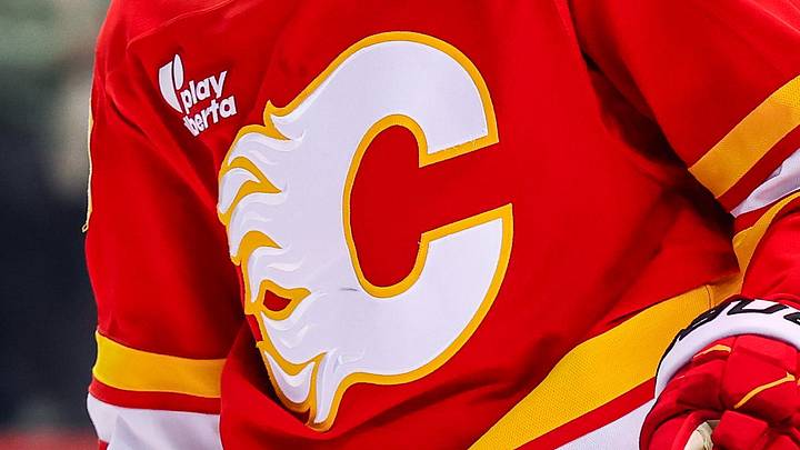 Apr 14, 2026; Calgary, Alberta, CAN; Calgary Flames defenseman Zach Whitecloud (28) against the Colorado Avalanche during the first period at Scotiabank Saddledome. Mandatory Credit: Sergei Belski-Imagn Images