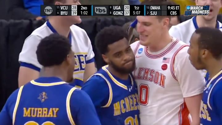 This interaction somehow got Clemson's Viktor Lahkin a technical foul.
