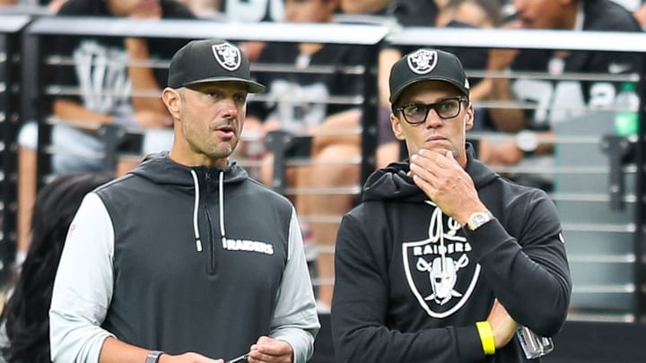 Las Vegas Raiders GM John Spytek, and minority owner Tom Brady