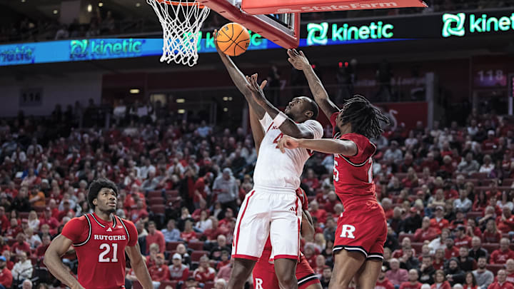 Nebraska guard Juwan Gary tries to score at the basket. 