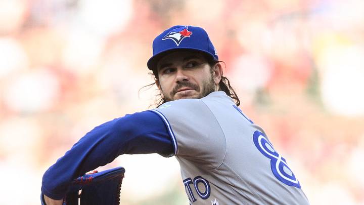 Jun 16, 2026; Boston, Massachusetts, USA; Toronto Blue Jays pitcher Dylan Cease (84) pitches against the Boston Red Sox during the first inning at Fenway Park. Mandatory Credit: Brian Fluharty-Imagn Images