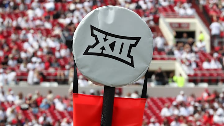 A general view of the Big 12 logo on the down marker