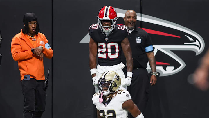 Atlanta Falcons cornerback Dee Alford celebrates a pass break up in the Falcons victory over the New Orleans Saints last time they met.