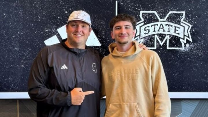 Mississippi State Bulldogs coach Jeff Lebby and new 2026 quarterback commit Brodie McWhorter during a recruiting visit in April Mississippi State Bulldogs coach Jeff Lebby and new 2026 quarterback commit Brodie McWhorter during a recruiting visit in April