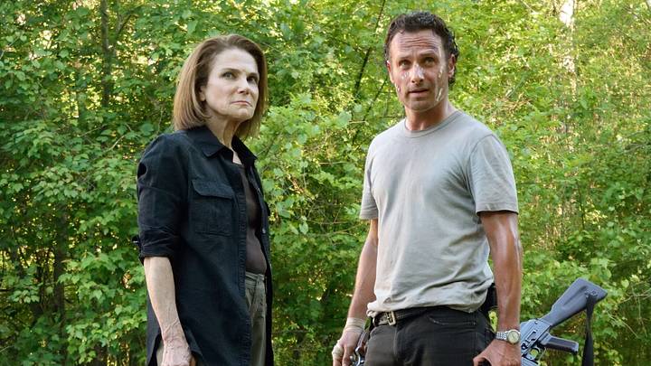Tovah Feldshuh as Deanna Monroe and Andrew Lincoln as Rick Grimes in The Walking Dead Season 6, Episode 1 Tovah Feldshuh as Deanna Monroe and Andrew Lincoln as Rick Grimes in The Walking Dead Season 6, Episode 1