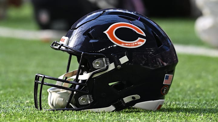 A Chicago Bears helmet sits on the field prior to a game . Mandatory Credit: Jeffrey Becker-Imagn Images A Chicago Bears helmet sits on the field prior to a game . Mandatory Credit: Jeffrey Becker-Imagn Images