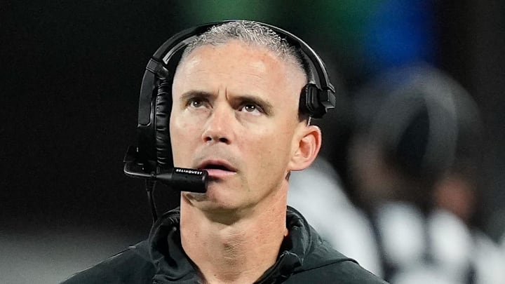 Dec 2, 2023; Charlotte, NC, USA;  Florida State Seminoles head coach Mike Norvell walks the sidelines during the third quarter against the Louisville Cardinals at Bank of America Stadium. Mandatory Credit: Jim Dedmon-Imagn Images