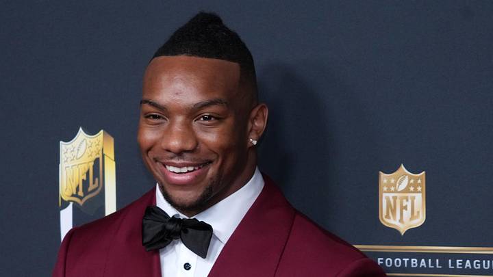 Feb 5, 2026; San Francisco, CA, USA; Bijan Robinson poses on the NFL Honors Red Carpet before Super Bowl LX at Palace of Fine Arts. Mandatory Credit: Kirby Lee-Imagn Images