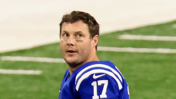 Philip Rivers with the Indianapolis Colts watches the scoreboard Philip Rivers with the Indianapolis Colts watches the scoreboard