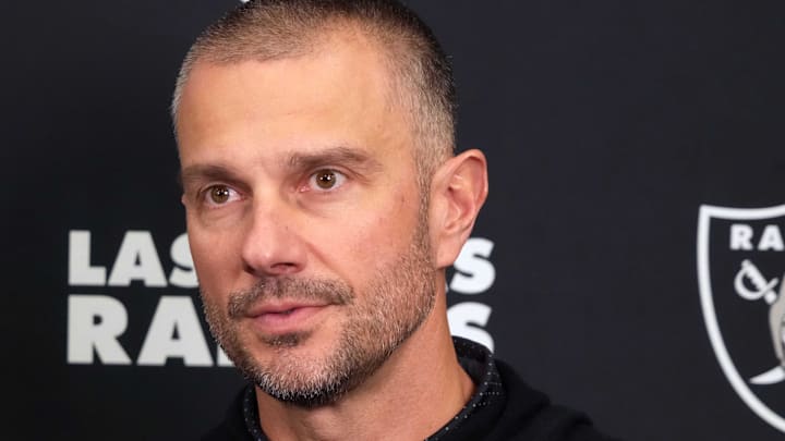 Feb 25, 2025; Indianapolis, IN, USA; Las Vegas Raiders general manager John Spytek on radio row during the NFL Scouting Combine at the Indiana Convention Center. Mandatory Credit: Kirby Lee-Imagn Images