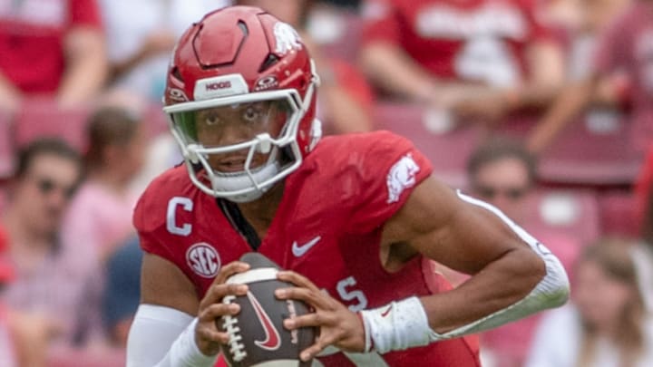 Arkansas Razorbacks senior Taylen Green is the epitome of today's dual-threat quarterback who frustrates defenses with his passing and running abilities. Arkansas Razorbacks senior Taylen Green is the epitome of today's dual-threat quarterback who frustrates defenses with his passing and running abilities.