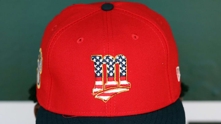 Jul 4, 2019; Oakland, CA, USA; Minnesota Twins players wear commemorative hats as seen before the game against the Oakland Athletics at Oakland Coliseum. Jul 4, 2019; Oakland, CA, USA; Minnesota Twins players wear commemorative hats as seen before the game against the Oakland Athletics at Oakland Coliseum.