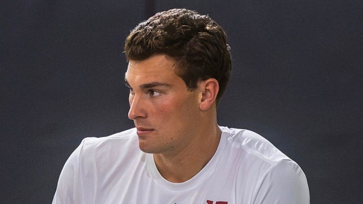 Fernando Mendoza participates in Indiana University's Pro Day. Fernando Mendoza participates in Indiana University's Pro Day.