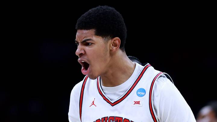 Houston's Chris Cenac Jr. (5) cheers during a second-round game in the NCAA men's basketball tournament between Houston Cougars and Texas A&M Aggies at Paycom Center in Oklahoma City, Saturday March 21, 2026. Houston's Chris Cenac Jr. (5) cheers during a second-round game in the NCAA men's basketball tournament between Houston Cougars and Texas A&M Aggies at Paycom Center in Oklahoma City, Saturday March 21, 2026.