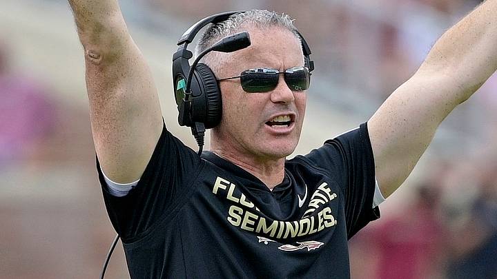 Oct 11, 2025; Tallahassee, Florida, USA; Florida State Seminoles head coach Mike Norvell during the second half against the Pittsburgh Panthers at Doak S. Campbell Stadium. Mandatory Credit: Melina Myers-Imagn Images Oct 11, 2025; Tallahassee, Florida, USA; Florida State Seminoles head coach Mike Norvell during the second half against the Pittsburgh Panthers at Doak S. Campbell Stadium. Mandatory Credit: Melina Myers-Imagn Images