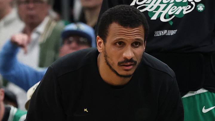 May 2, 2026; Boston, Massachusetts, USA; Boston Celtics head coach Joe Mazzulla and guard Baylor Scheierman (55) look on during their loss to the Philadelphia 76ers in game seven of the first round of the 2026 NBA Playoffs at TD Garden. Mandatory Credit: Winslow Townson-Imagn Images May 2, 2026; Boston, Massachusetts, USA; Boston Celtics head coach Joe Mazzulla and guard Baylor Scheierman (55) look on during their loss to the Philadelphia 76ers in game seven of the first round of the 2026 NBA Playoffs at TD Garden. Mandatory Credit: Winslow Townson-Imagn Images