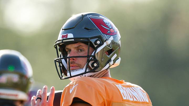 Aug 7, 2026; Tampa, FL, USA; Tampa Bay Buccaneers quarterback Jake Browning (5) participates in training camp at AdventHealth Training Center. Mandatory Credit: Nathan Ray Seebeck-Imagn Images Aug 7, 2026; Tampa, FL, USA; Tampa Bay Buccaneers quarterback Jake Browning (5) participates in training camp at AdventHealth Training Center. Mandatory Credit: Nathan Ray Seebeck-Imagn Images