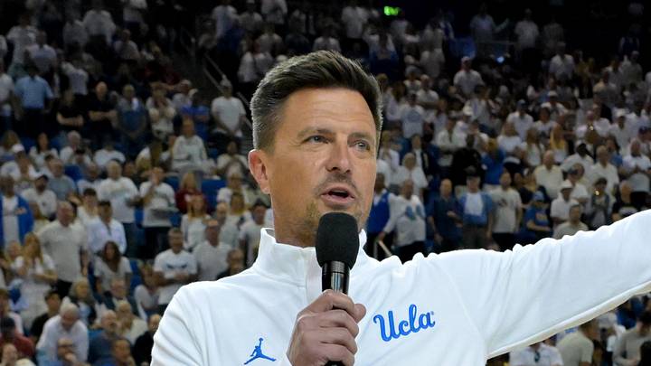 Jan 31, 2026; Los Angeles, California, USA; UCLA Bruins head football coach Bob Chesney is introduced during the basketball game against the Indiana Hoosiers at Pauley Pavilion presented by Wescom Financial. Mandatory Credit: Jayne Kamin-Oncea-Imagn Images