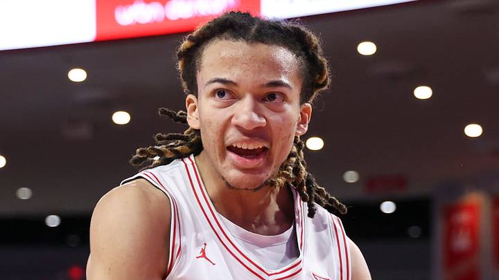 Houston Cougars guard Kingston Flemings (4) reacts against the Middle Tennessee Blue Raiders at Fertitta Center on December 19, 2025. Houston Cougars guard Kingston Flemings (4) reacts against the Middle Tennessee Blue Raiders at Fertitta Center on December 19, 2025.