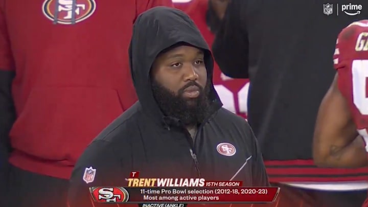 NFL on Prime Video misidentified Nesta Jade Silvera as Trent Williams during the Week 15 broadcast. NFL on Prime Video misidentified Nesta Jade Silvera as Trent Williams during the Week 15 broadcast.