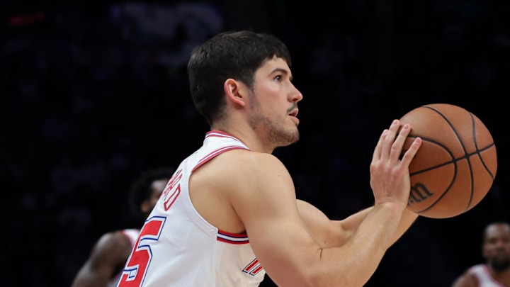 Feb 28, 2026; Miami, Florida, USA; Houston Rockets guard Reed Sheppard (15) shoots the basketball against the Miami Heat during the first quarter at Kaseya Center. Mandatory Credit: Sam Navarro-Imagn Images