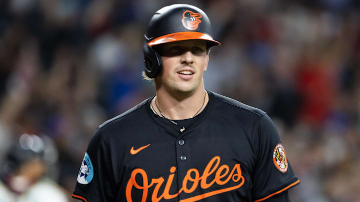 Apr 7, 2025; Phoenix, Arizona, USA; Baltimore Orioles catcher Adley Rutschman against the Arizona Diamondbacks at Chase Field