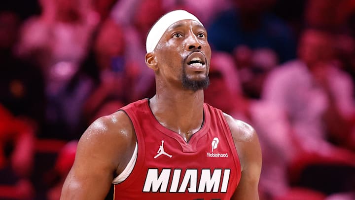 Miami Heat center Bam Adebayo (13) walks back to the bench (Mandatory Credit: Rhona Wise-Imagn Images)