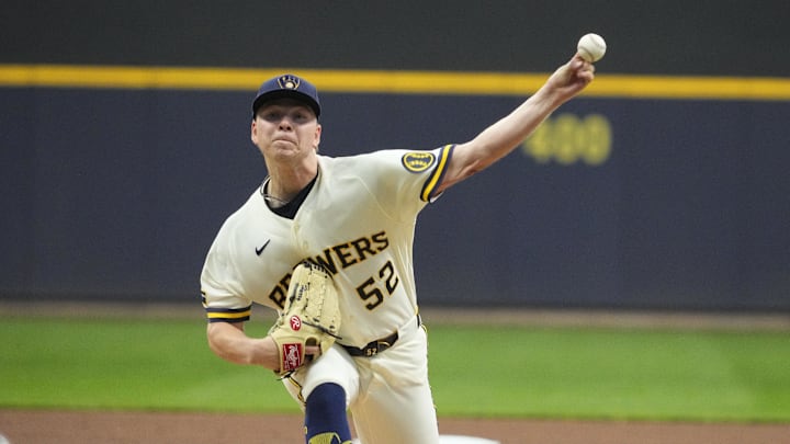 Mar 30, 2026; Milwaukee, Wisconsin, USA; Milwaukee Brewers pitcher Kyle Harrison (52) delivers a pitch against the Tampa Bay Rays in the first inning at American Family Field. Mandatory Credit: Michael McLoone-Imagn Images