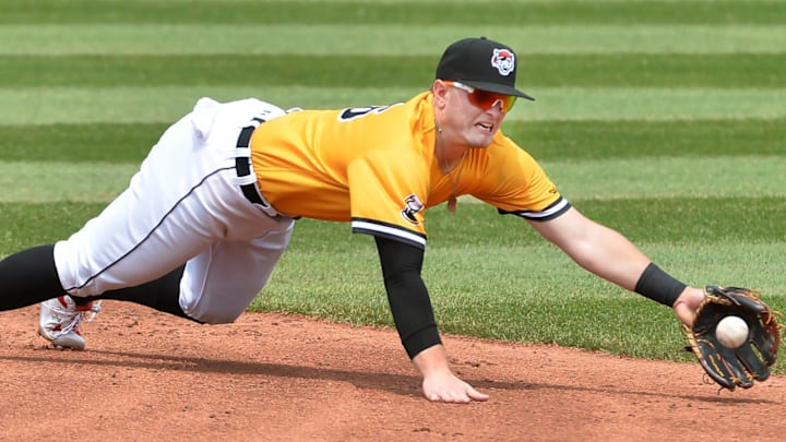 Erie SeaWolves infielder Jace Jung made a nice diving play to force an out against the Harrisburg