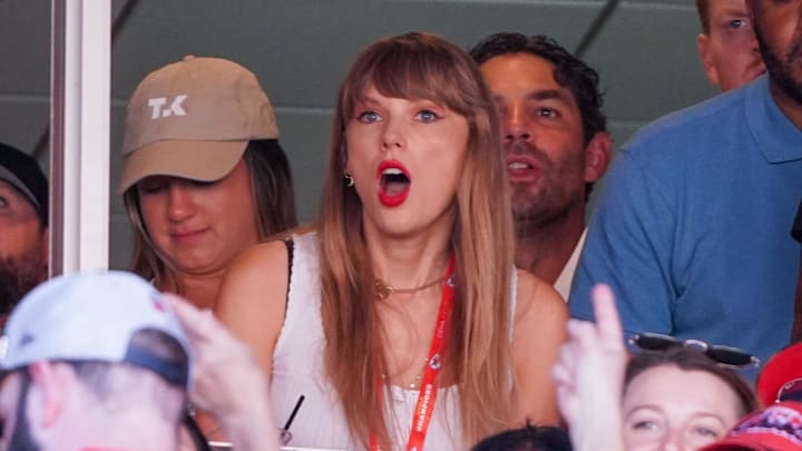 Sep 24, 2023; Kansas City, Missouri, USA; Taylor Swift reacts while watching the Kansas City Chiefs Sep 24, 2023; Kansas City, Missouri, USA; Taylor Swift reacts while watching the Kansas City Chiefs