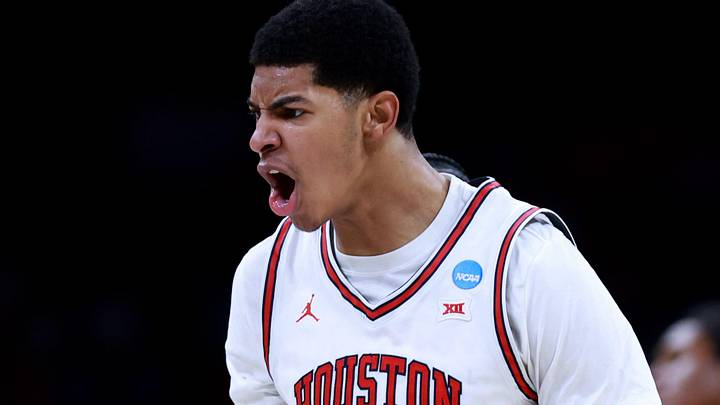 Houston's Chris Cenac Jr. (5) cheers during a second-round game in the NCAA men's basketball tournament between Houston Cougars and Texas A&M Aggies at Paycom Center in Oklahoma City, Saturday March 21, 2026. Houston's Chris Cenac Jr. (5) cheers during a second-round game in the NCAA men's basketball tournament between Houston Cougars and Texas A&M Aggies at Paycom Center in Oklahoma City, Saturday March 21, 2026.