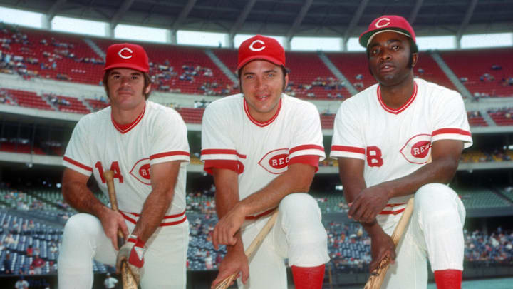 Unknown date; Cincinnati, OH, USA; FILE PHOTO; Cincinnati Reds infielder Pete Rose (left), catcher Johnny Bench (center), and Joe Morgan (right) pose for a portrait at Riverfront Stadium. Mandatory Credit: Malcolm Emmons-Imagn Images Unknown date; Cincinnati, OH, USA; FILE PHOTO; Cincinnati Reds infielder Pete Rose (left), catcher Johnny Bench (center), and Joe Morgan (right) pose for a portrait at Riverfront Stadium. Mandatory Credit: Malcolm Emmons-Imagn Images