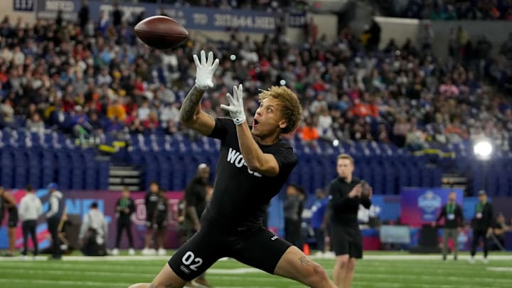 Mar 2, 2024; Indianapolis, IN, USA; Alabama wide receiver Jermaine Burton (WO02) during the 2024 NFL Mar 2, 2024; Indianapolis, IN, USA; Alabama wide receiver Jermaine Burton (WO02) during the 2024 NFL