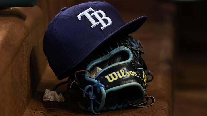 Sep 3, 2026; Arlington, Texas, USA; Tampa Bay Rays hat and glove before the game against the Texas Rangers at Globe Life Field. Mandatory Credit: Kevin Jairaj-Imagn Images Sep 3, 2026; Arlington, Texas, USA; Tampa Bay Rays hat and glove before the game against the Texas Rangers at Globe Life Field. Mandatory Credit: Kevin Jairaj-Imagn Images