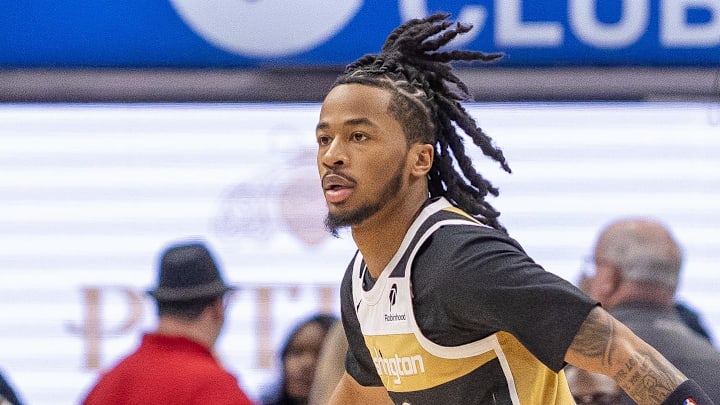 Feb 5, 2026; Detroit, Michigan, USA; Washington Wizards guard Sharife Cooper (13) defends against the Detroit Pistons with one shoe during the first quarter at Little Caesars Arena. Mandatory Credit: David Reginek-Imagn Images Feb 5, 2026; Detroit, Michigan, USA; Washington Wizards guard Sharife Cooper (13) defends against the Detroit Pistons with one shoe during the first quarter at Little Caesars Arena. Mandatory Credit: David Reginek-Imagn Images