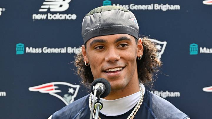 Jul 28, 2026; Foxborough, MA, USA; New England Patriots cornerback Christian Gonzalez (0) speaks to the media after practice at training camp at Gillette Stadium. Jul 28, 2026; Foxborough, MA, USA; New England Patriots cornerback Christian Gonzalez (0) speaks to the media after practice at training camp at Gillette Stadium.