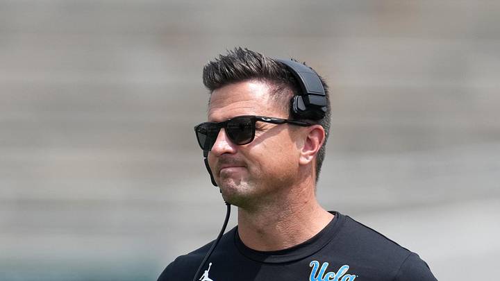 May 2, 2026; Pasadena, CA, USA; UCLA Bruins coach Bob Chesney reacts during the spring game at Rose Bowl. Mandatory Credit: Kirby Lee-Imagn Images May 2, 2026; Pasadena, CA, USA; UCLA Bruins coach Bob Chesney reacts during the spring game at Rose Bowl. Mandatory Credit: Kirby Lee-Imagn Images
