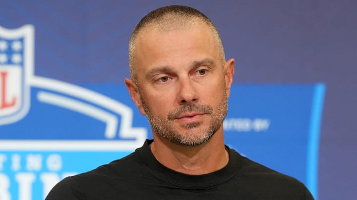 Feb 24, 2026; Indianapolis, IN, USA; Las Vegas Raiders general manager John Spytek speaks at the NFL Scouting Combine at the Indiana Convention Center. Mandatory Credit: Kirby Lee-Imagn Images Feb 24, 2026; Indianapolis, IN, USA; Las Vegas Raiders general manager John Spytek speaks at the NFL Scouting Combine at the Indiana Convention Center. Mandatory Credit: Kirby Lee-Imagn Images